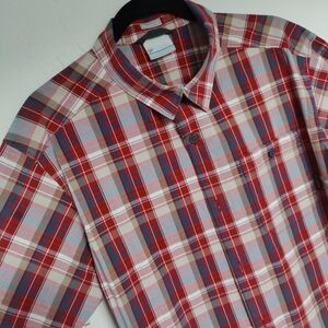 Columbia Men's Red White Blue  Plaid Button Down Shirt EUC